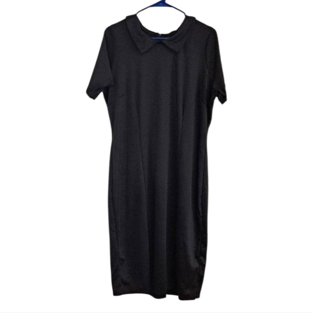 Piphany Classic Black Midi Dress Short Sleeve Collard Size Large - Picture 2 of 7
